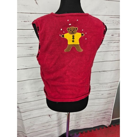 Vintage Christmas Vest Ugly Sweater‎ Santa & Bears Hampshire Studio M Red - Picture 8 of 11